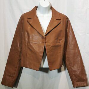 Cropped Faux Leather Blazer Size L NWOT #144